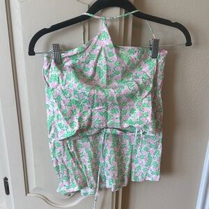 Floral Green and Pink Women's skirt set